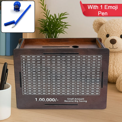 Wooden Money  Piggy Bank Money Box (1 Pc  1 Emoji Pan)