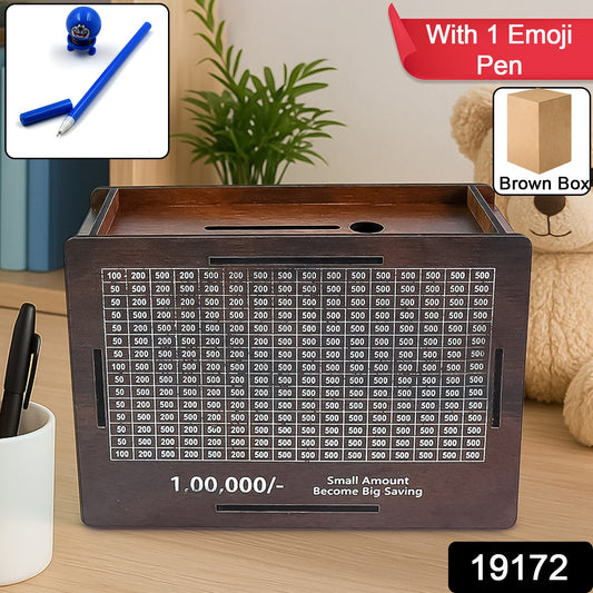 Wooden Money  Piggy Bank Money Box (1 Pc  1 Emoji Pan)